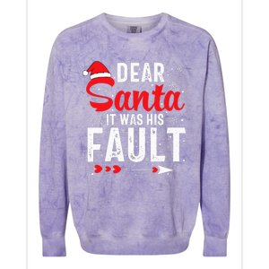 Dear Santa It Was His Fault Funny Christmas Couples  Colorblast Crewneck Sweatshirt