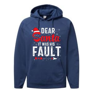 Dear Santa It Was His Fault Funny Christmas Couples  Performance Fleece Hoodie