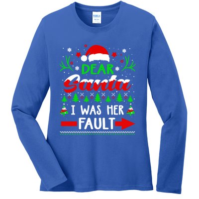 Dear Santa It Was Her Fault Funny Couples Christmas Pajama Funny Gift Ladies Long Sleeve Shirt