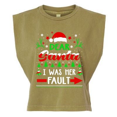 Dear Santa It Was Her Fault Funny Couples Christmas Pajama Funny Gift Garment-Dyed Women's Muscle Tee