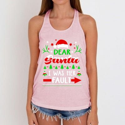 Dear Santa It Was Her Fault Funny Couples Christmas Pajama Funny Gift Women's Knotted Racerback Tank