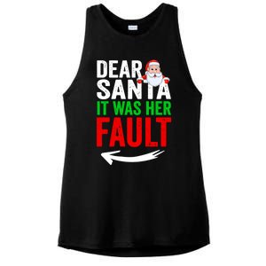 Dear Santa It Was Her Fault Funny Matching Couples Christmas Gift Ladies PosiCharge Tri-Blend Wicking Tank