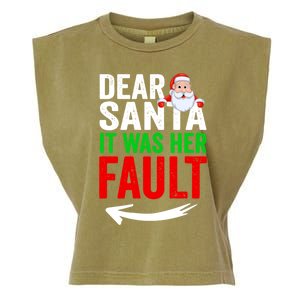 Dear Santa It Was Her Fault Funny Matching Couples Christmas Gift Garment-Dyed Women's Muscle Tee