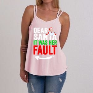 Dear Santa It Was Her Fault Funny Matching Couples Christmas Gift Women's Strappy Tank