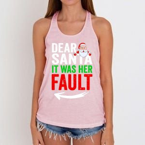 Dear Santa It Was Her Fault Funny Matching Couples Christmas Gift Women's Knotted Racerback Tank