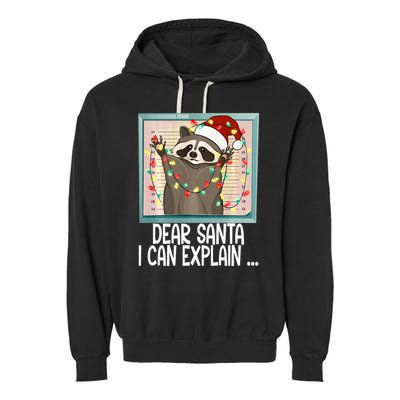 Dear Santa I Can Explain Funny Raccoon Santa Hat Christmas Garment-Dyed Fleece Hoodie