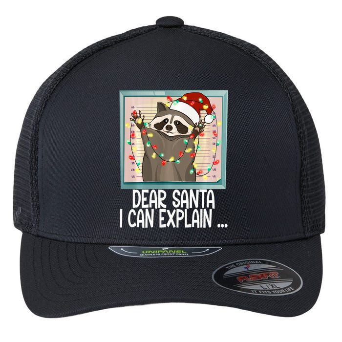 Dear Santa I Can Explain Funny Raccoon Santa Hat Christmas Flexfit Unipanel Trucker Cap