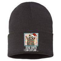 Dear Santa I Can Explain Funny Raccoon Santa Hat Christmas Sustainable Knit Beanie