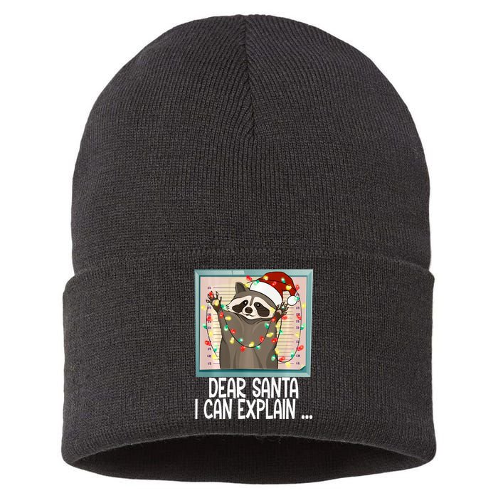 Dear Santa I Can Explain Funny Raccoon Santa Hat Christmas Sustainable Knit Beanie