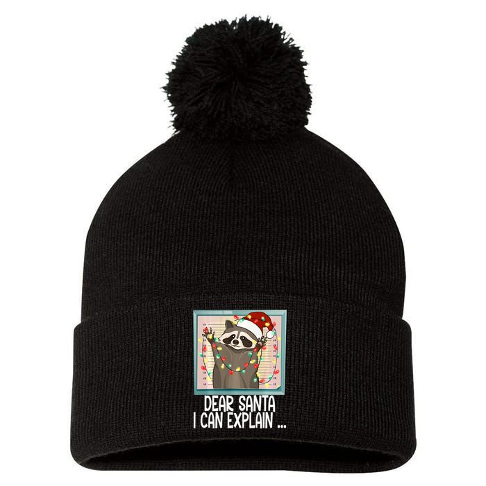 Dear Santa I Can Explain Funny Raccoon Santa Hat Christmas Pom Pom 12in Knit Beanie