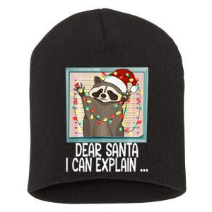 Dear Santa I Can Explain Funny Raccoon Santa Hat Christmas Short Acrylic Beanie