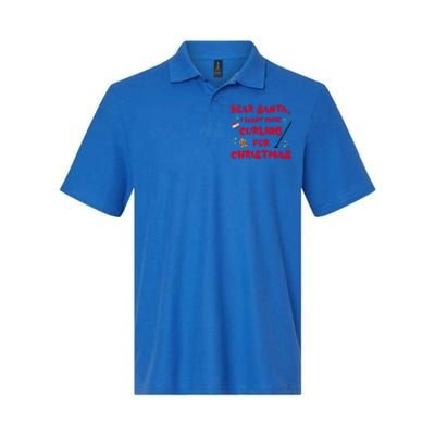 Dear Santa I Want More Curling For Christmas Funny Cool Gift Softstyle Adult Sport Polo