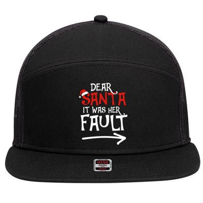 Dear Santa It Was Her Fault Funny Couples Matching Christmas Gift 7 Panel Mesh Trucker Snapback Hat