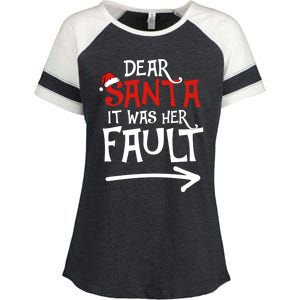 Dear Santa It Was Her Fault Funny Couples Matching Christmas Gift Enza Ladies Jersey Colorblock Tee