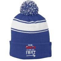 Dear Santa It Was Her Fault Funny Couples Matching Christmas Gift Stripe Pom Pom Beanie