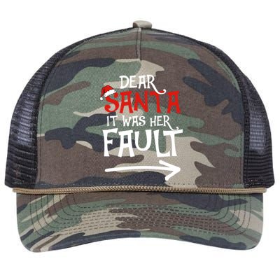 Dear Santa It Was Her Fault Funny Couples Matching Christmas Gift Retro Rope Trucker Hat Cap