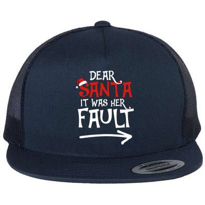 Dear Santa It Was Her Fault Funny Couples Matching Christmas Gift Flat Bill Trucker Hat