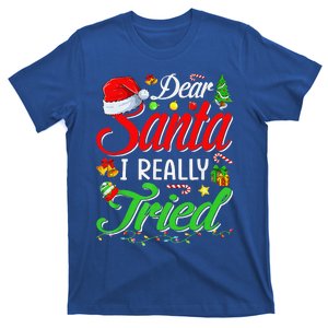 Dear Santa I Really Tried Santa Hat Christmas Tree Lights T-Shirt