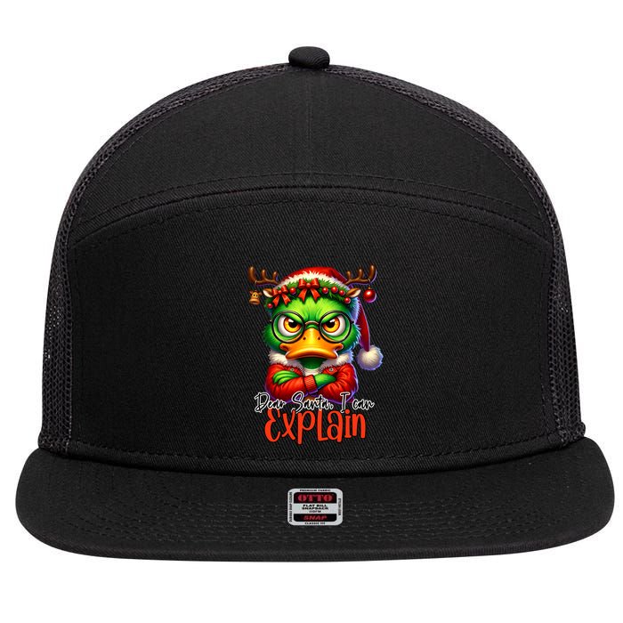 Dear Santa I Can Explain Funny Sarcastic Grumpy Duck Christmas 7 Panel Mesh Trucker Snapback Hat