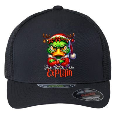 Dear Santa I Can Explain Funny Sarcastic Grumpy Duck Christmas Flexfit Unipanel Trucker Cap