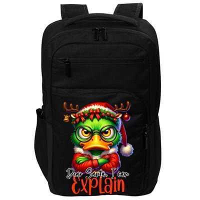 Dear Santa I Can Explain Funny Sarcastic Grumpy Duck Christmas Impact Tech Backpack