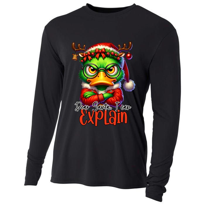 Dear Santa I Can Explain Funny Sarcastic Grumpy Duck Christmas Cooling Performance Long Sleeve Crew