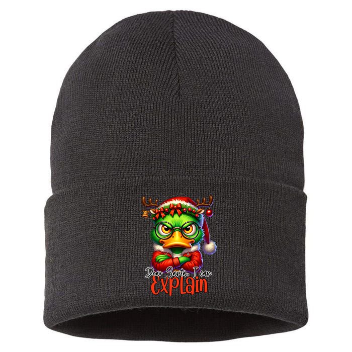 Dear Santa I Can Explain Funny Sarcastic Grumpy Duck Christmas Sustainable Knit Beanie