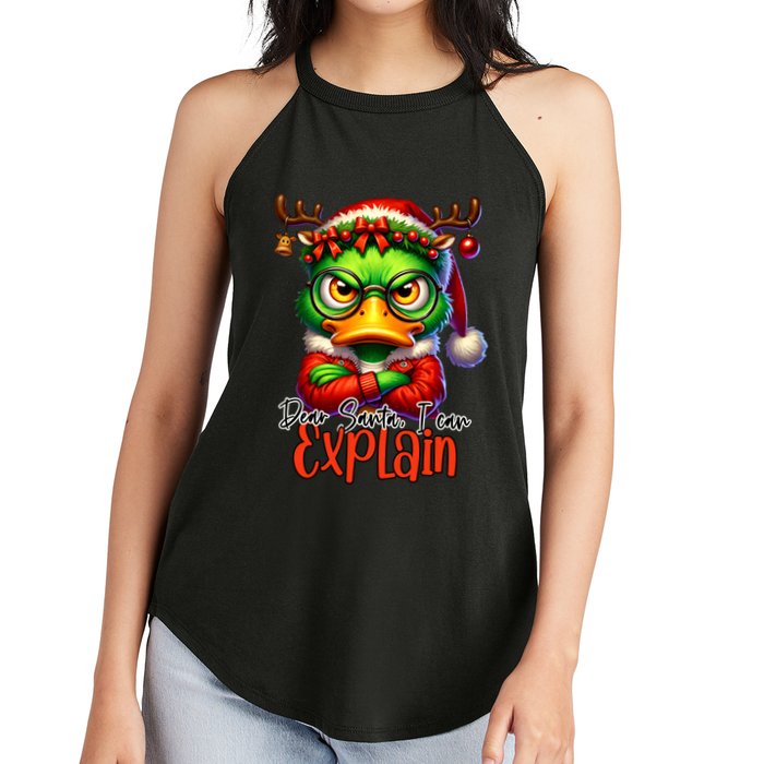 Dear Santa I Can Explain Funny Sarcastic Grumpy Duck Christmas Women's Perfect Tri Rocker Tank