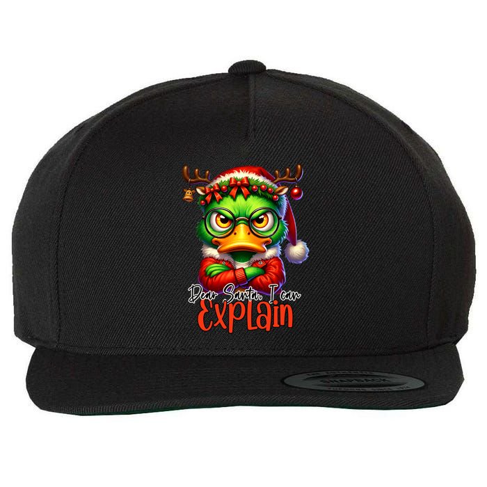 Dear Santa I Can Explain Funny Sarcastic Grumpy Duck Christmas Wool Snapback Cap