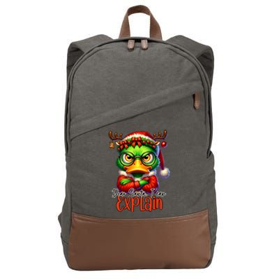 Dear Santa I Can Explain Funny Sarcastic Grumpy Duck Christmas Cotton Canvas Backpack