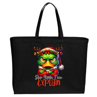 Dear Santa I Can Explain Funny Sarcastic Grumpy Duck Christmas Cotton Canvas Jumbo Tote