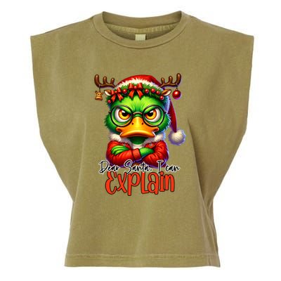 Dear Santa I Can Explain Funny Sarcastic Grumpy Duck Christmas Garment-Dyed Women's Muscle Tee
