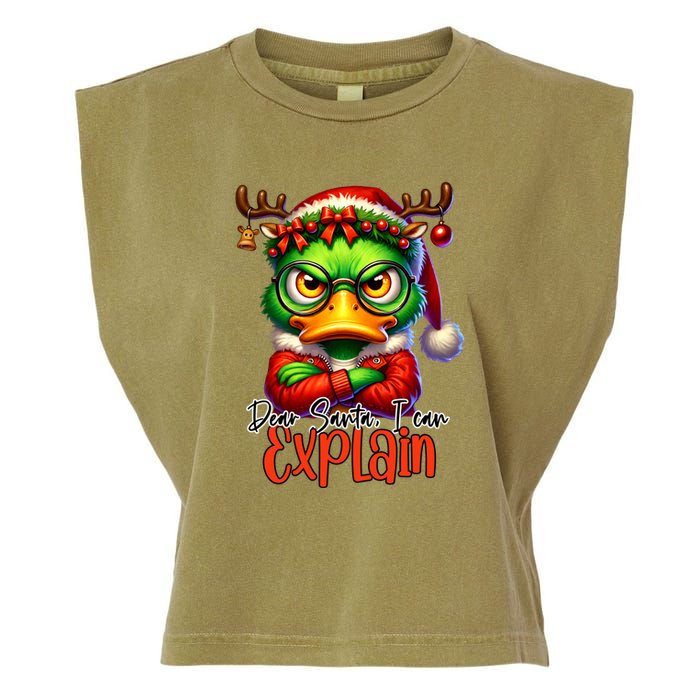 Dear Santa I Can Explain Funny Sarcastic Grumpy Duck Christmas Garment-Dyed Women's Muscle Tee