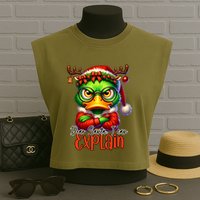 Dear Santa I Can Explain Funny Sarcastic Grumpy Duck Christmas Garment-Dyed Women's Muscle Tee
