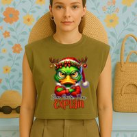 Dear Santa I Can Explain Funny Sarcastic Grumpy Duck Christmas Garment-Dyed Women's Muscle Tee