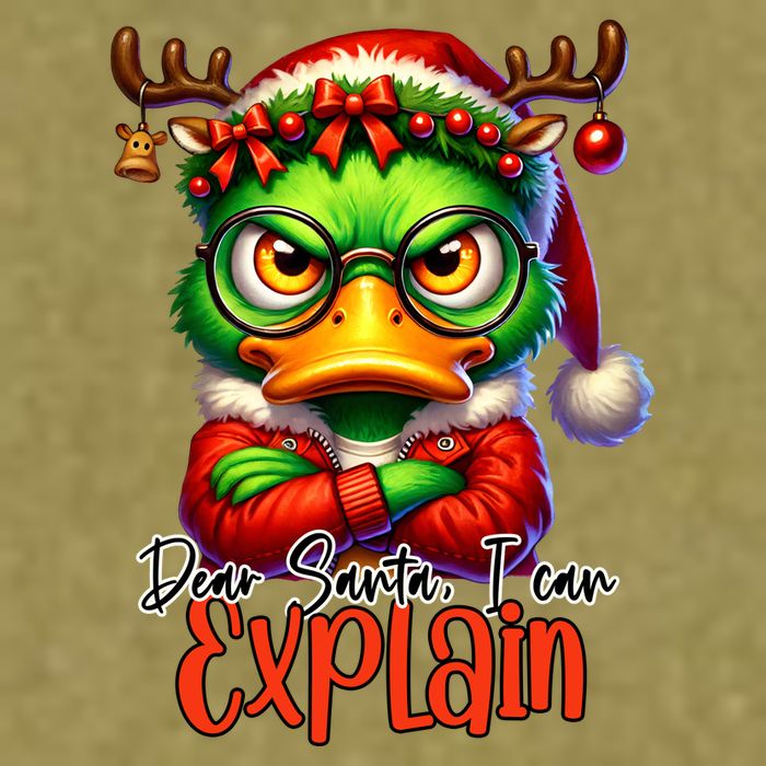 Dear Santa I Can Explain Funny Sarcastic Grumpy Duck Christmas Garment-Dyed Women's Muscle Tee