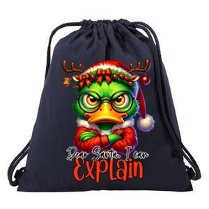 Dear Santa I Can Explain Funny Sarcastic Grumpy Duck Christmas Drawstring Bag