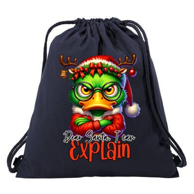 Dear Santa I Can Explain Funny Sarcastic Grumpy Duck Christmas Drawstring Bag