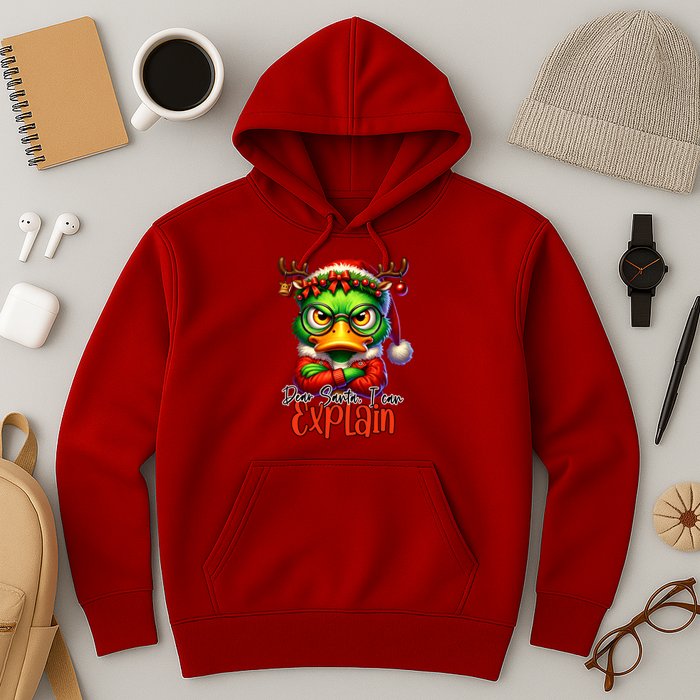 Dear Santa I Can Explain Funny Sarcastic Grumpy Duck Christmas Hoodie