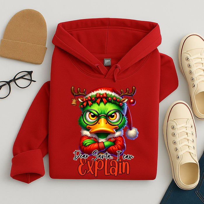 Dear Santa I Can Explain Funny Sarcastic Grumpy Duck Christmas Hoodie
