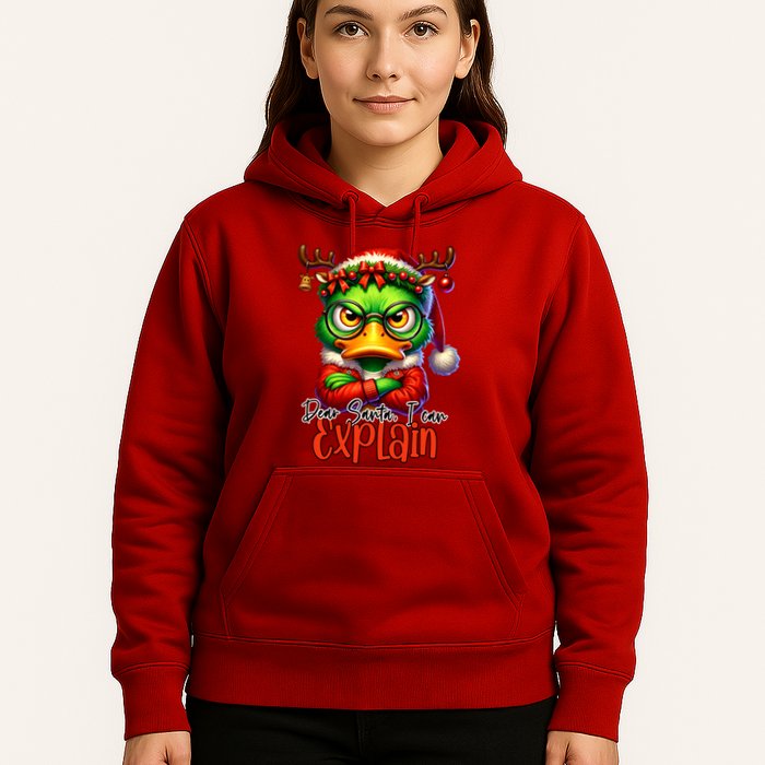 Dear Santa I Can Explain Funny Sarcastic Grumpy Duck Christmas Hoodie