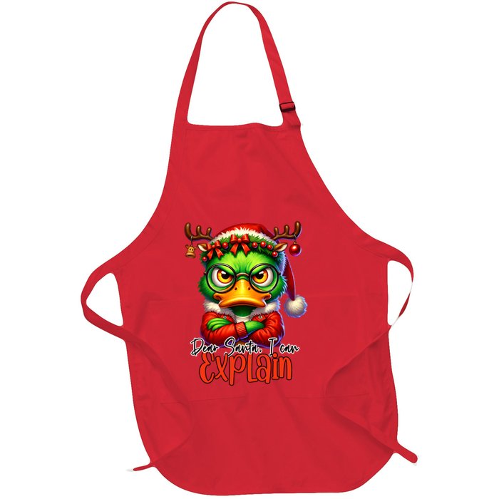 Dear Santa I Can Explain Funny Sarcastic Grumpy Duck Christmas Full-Length Apron With Pockets