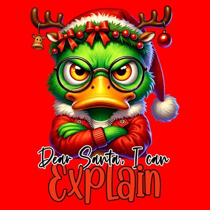 Dear Santa I Can Explain Funny Sarcastic Grumpy Duck Christmas Full-Length Apron With Pockets
