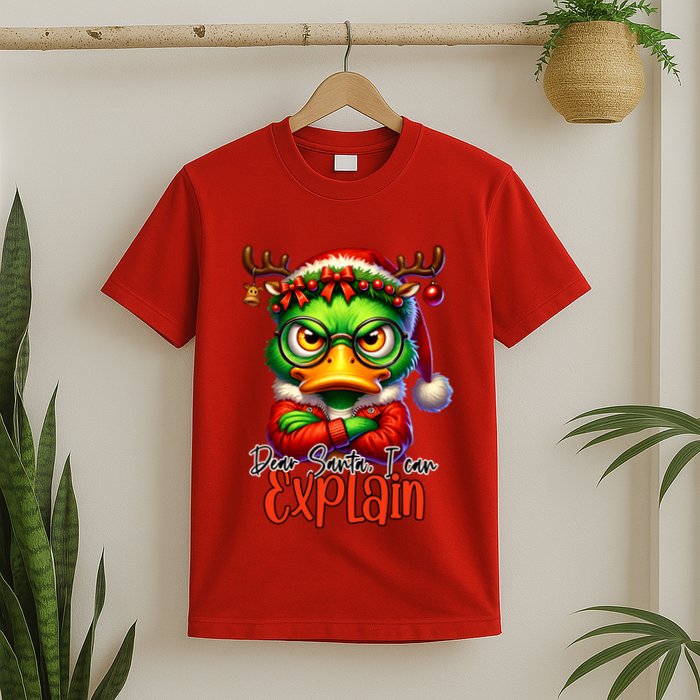 Dear Santa I Can Explain Funny Sarcastic Grumpy Duck Christmas T-Shirt