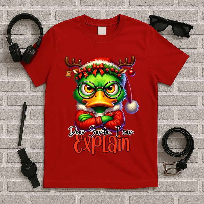 Dear Santa I Can Explain Funny Sarcastic Grumpy Duck Christmas T-Shirt