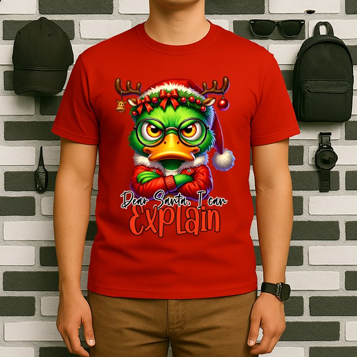 Dear Santa I Can Explain Funny Sarcastic Grumpy Duck Christmas T-Shirt