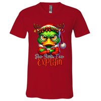 Dear Santa I Can Explain Funny Sarcastic Grumpy Duck Christmas V-Neck T-Shirt