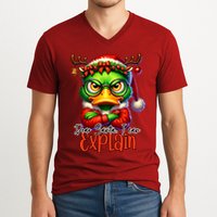 Dear Santa I Can Explain Funny Sarcastic Grumpy Duck Christmas V-Neck T-Shirt
