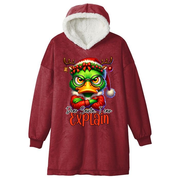 Dear Santa I Can Explain Funny Sarcastic Grumpy Duck Christmas Hooded Wearable Blanket