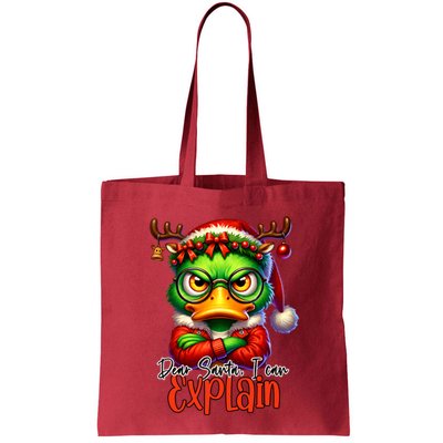 Dear Santa I Can Explain Funny Sarcastic Grumpy Duck Christmas Bag